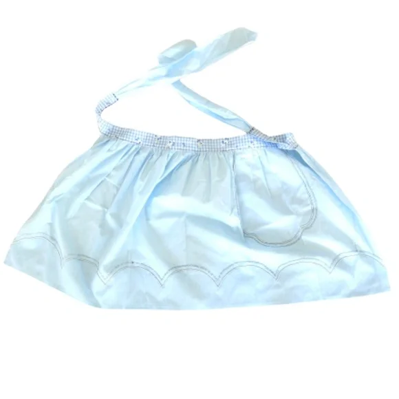 VINTAGE 1950s~HANDMADE KITCHEN APRON~BLUE GINGHAM & WHITE CHICKS~RETRO STYLE - Picture 3 of 3